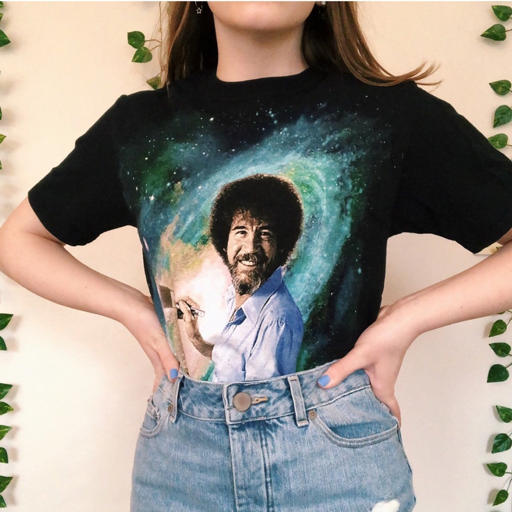 Bob Ross Cropped Galaxy Graphic Tee